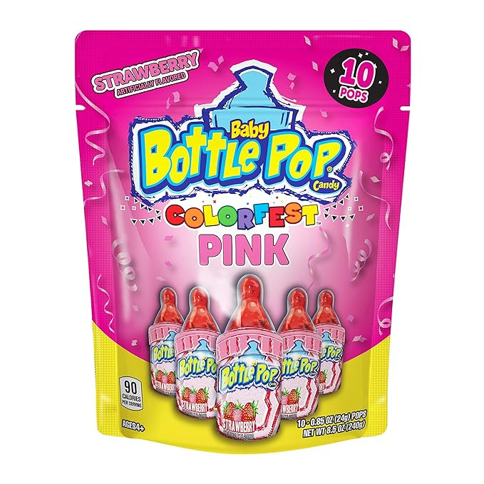 Baby Bottle Pop Colorfest Individually Wrapped Pink Strawberry Party Pack–10 Pink Strawberry Lo... | Amazon (US)