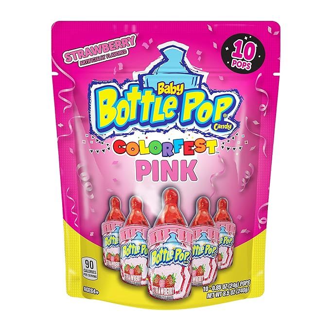Baby Bottle Pop Colorfest Individually Wrapped Pink Strawberry Party Pack–10 Pink Strawberry Lo... | Amazon (US)