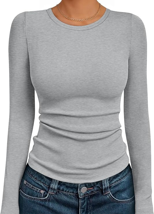 AUTOMET Long Sleeve Shirts Blouses Fall Fashion Ribbed Basic Tops Winter Clothes | Amazon (US)
