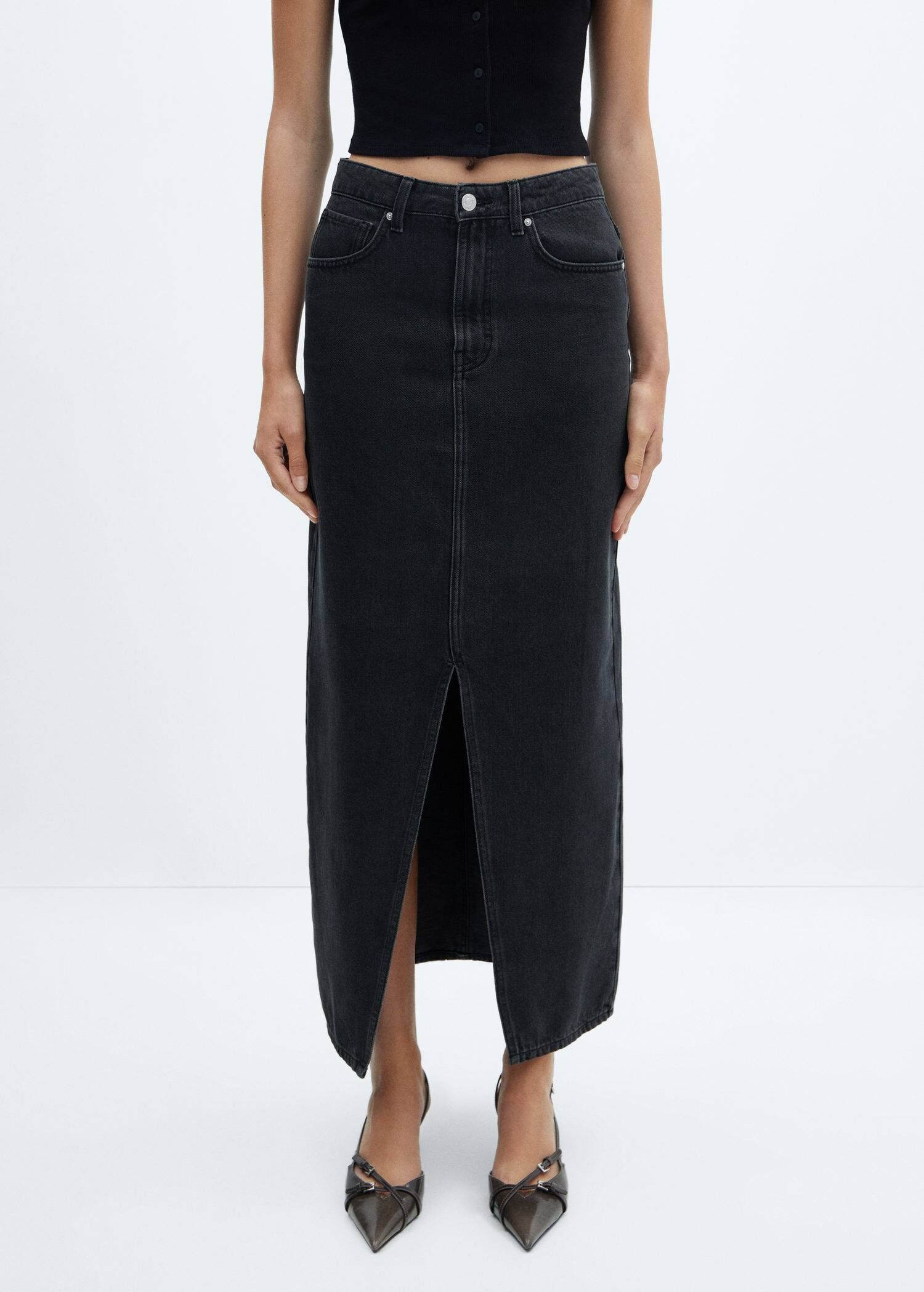 Slit denim skirt -  Woman | Mango Canada | Mango Canada