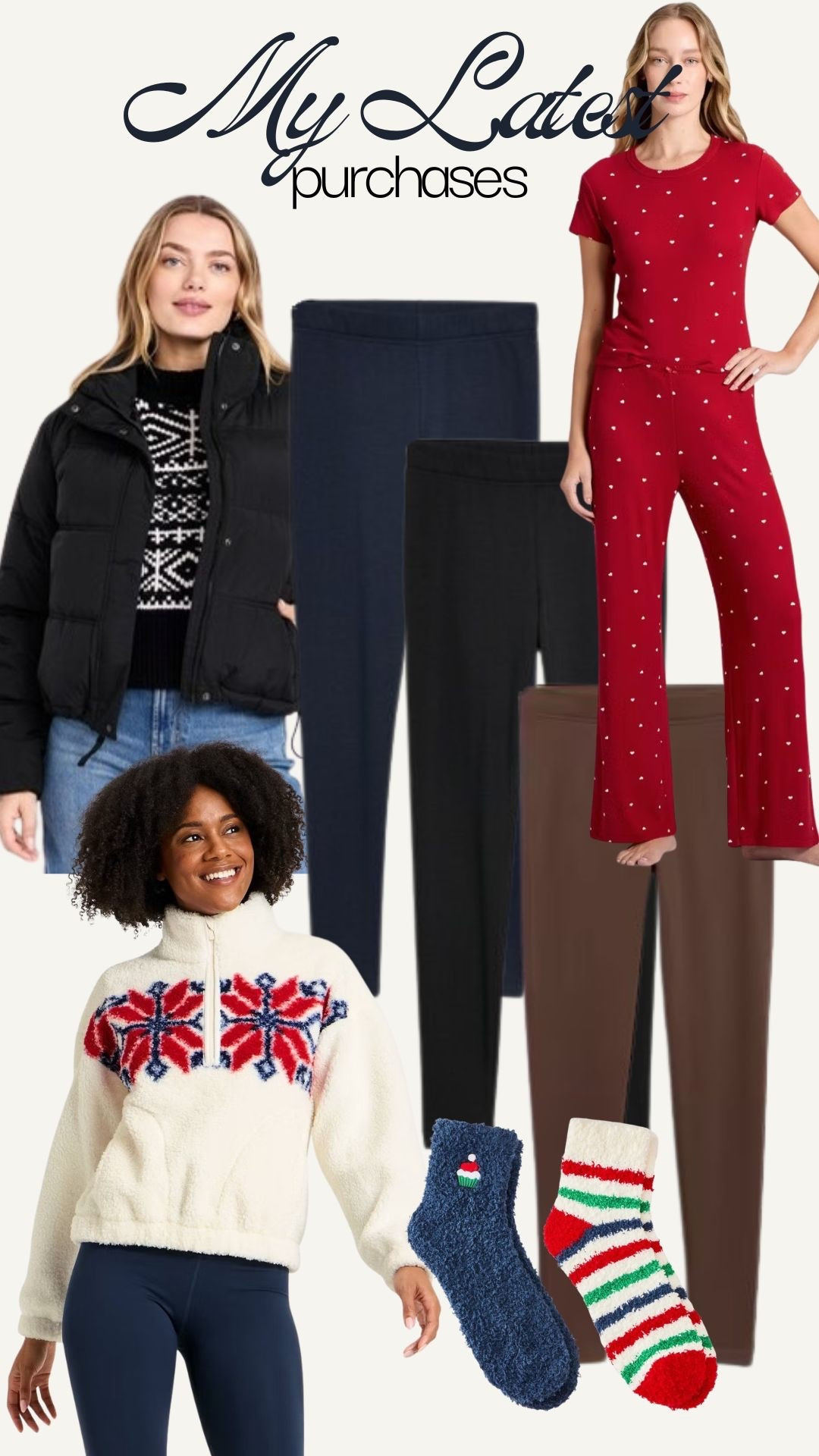 Latest purchases, Christmas pajamas, puffer coat, fleece jacket, fleece leggings, fuzzy socks, old navy, target 

#LTKFindsUnder50 #LTKSaleAlert