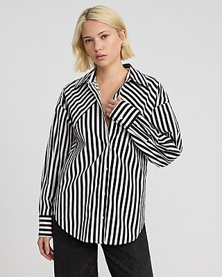 Cotton-Blend Striped Boyfriend Portofino Shirt | Express
