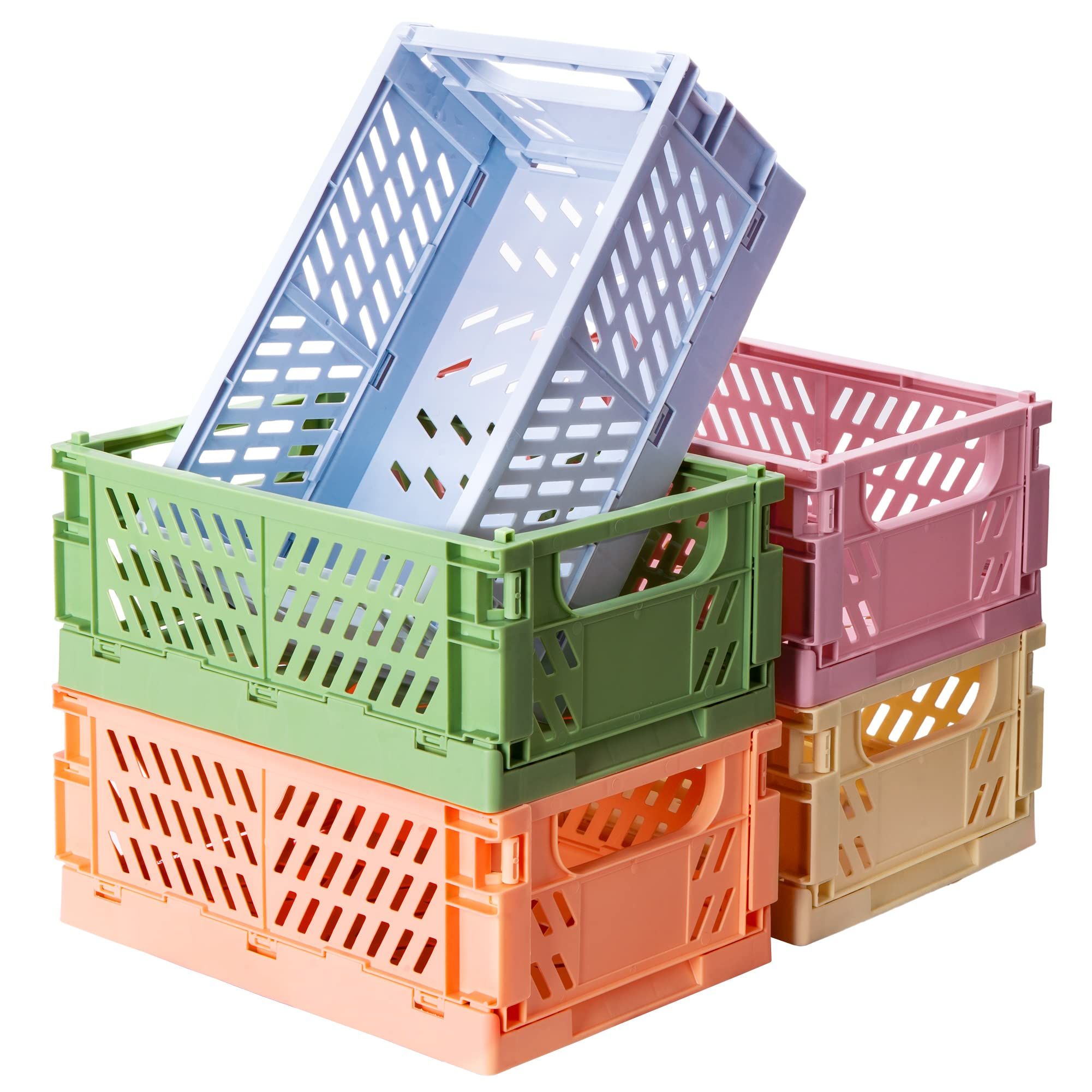 Xuanmuque 5-Pack Collapsible Plastic Storage Baskets for Organizing with Handle, Crate Bin for Desk  | Amazon (US)