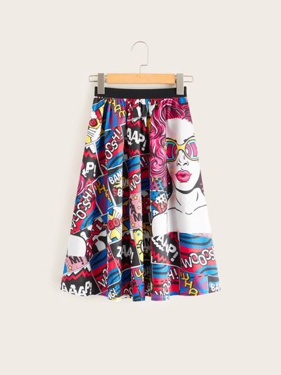 SHEIN Girls Wide Band Waist Pop Art Print Skirt | SHEIN