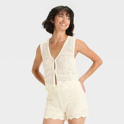 Women's Crochet-Style Pullover Sweater Tank - A New Day™ Cream S | Target