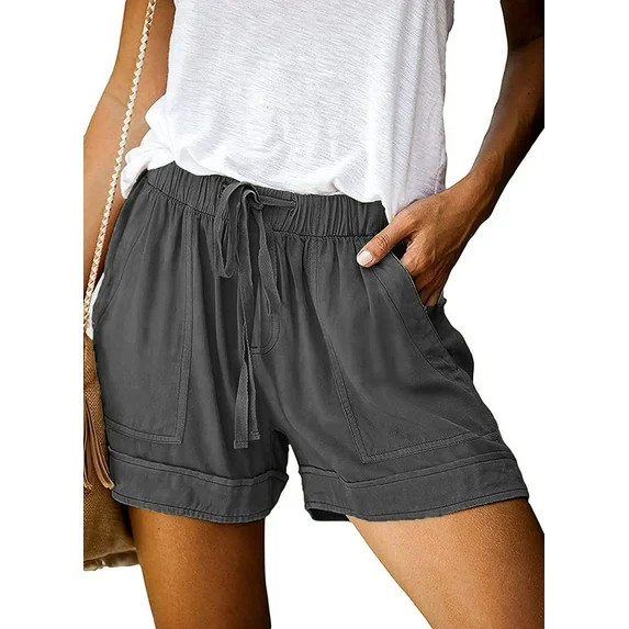 Keasmto Womens Shorts Summer Drawstring Casual Elastic Waist High Rise Lightweight Plus Size with... | Walmart (US)