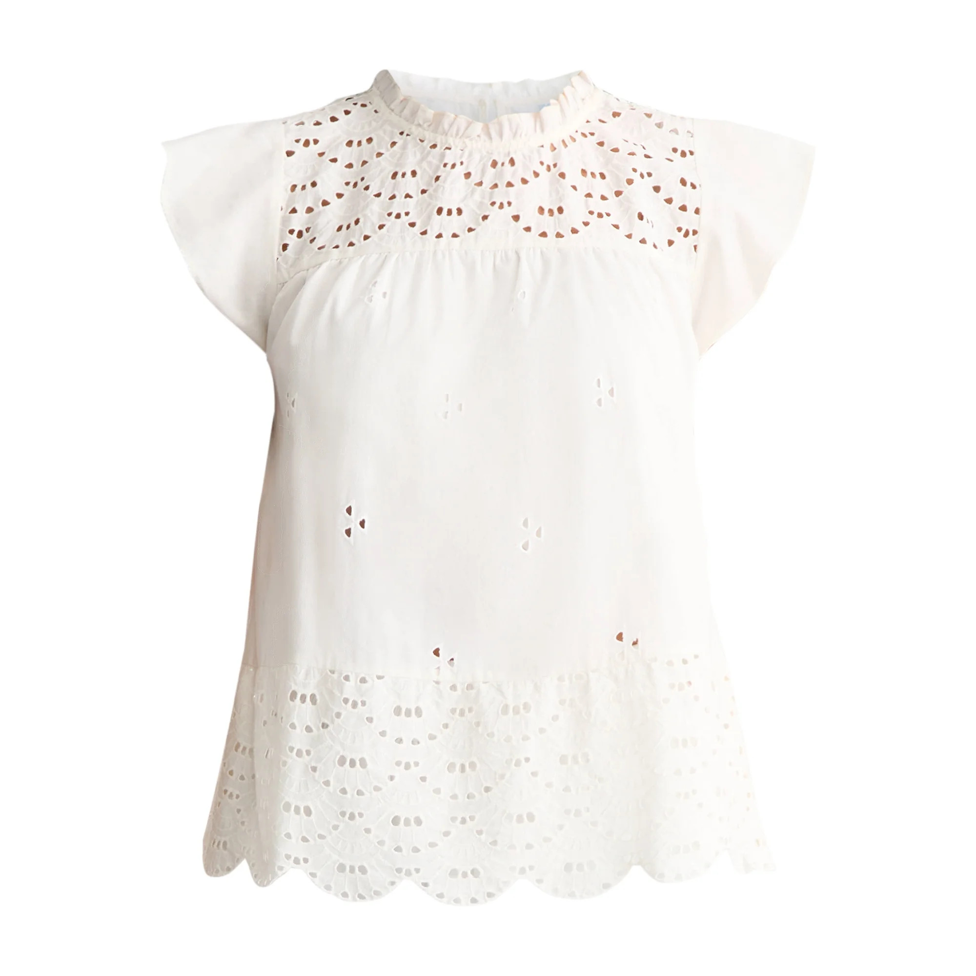 Time and Tru Women's Eyelet Top with Flutter Sleeves, Sizes XS-XXXL - Walmart.com | Walmart (US)