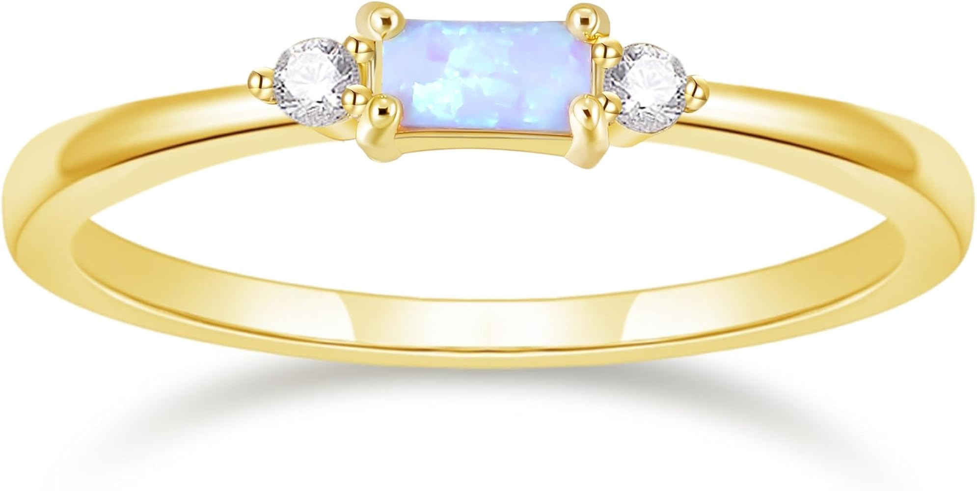 SHINYSO 14K Gold Plated Wedding Bands for Women Baguette Opal Ring Cubic Zirconia CZ Pave Thin St... | Amazon (US)