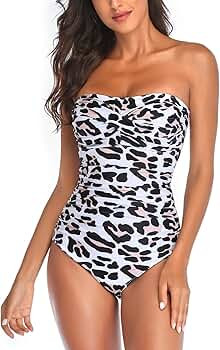 Smismivo Tummy Control Swimwear Black Strapless One Piece Swimsuit Ruched Padded Bathing Suits Wo... | Amazon (US)