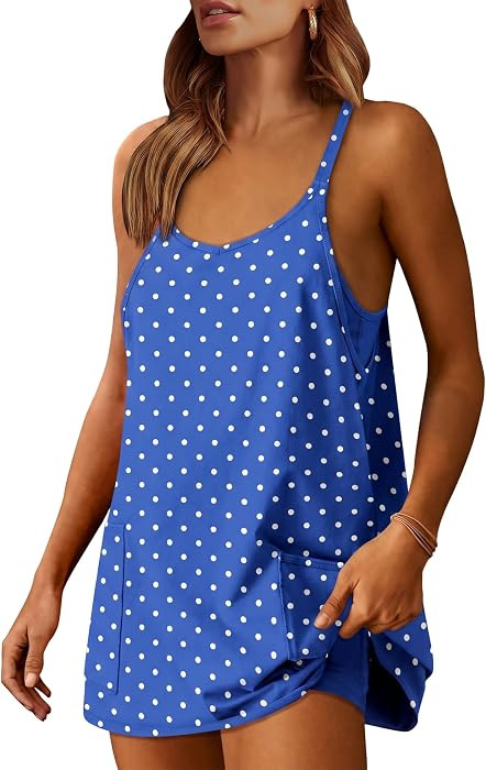 Lentta Women's Athletic Sleeveless Mini Dress Polka Dot V Neck Built-in Shorts Tennis Sundress Su... | Amazon (US)