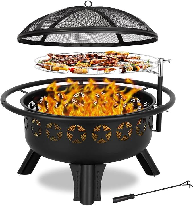 Hykolity 2 in 1 Fire Pit with Grill, Large 31" Wood Burning Fire Pit with Swivel Cooking Grate Ou... | Amazon (US)