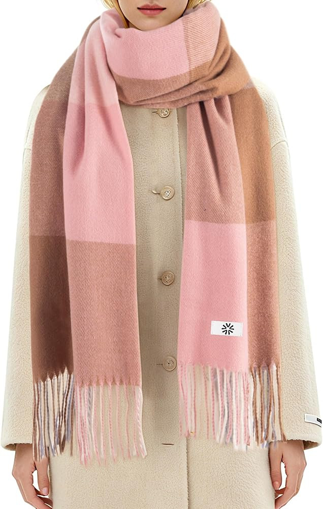 Fygicub Women's Winter Plaid Scarf Warm Thick Long Shawl Soft Knit Perfect Cold Weather Gift | Amazon (US)