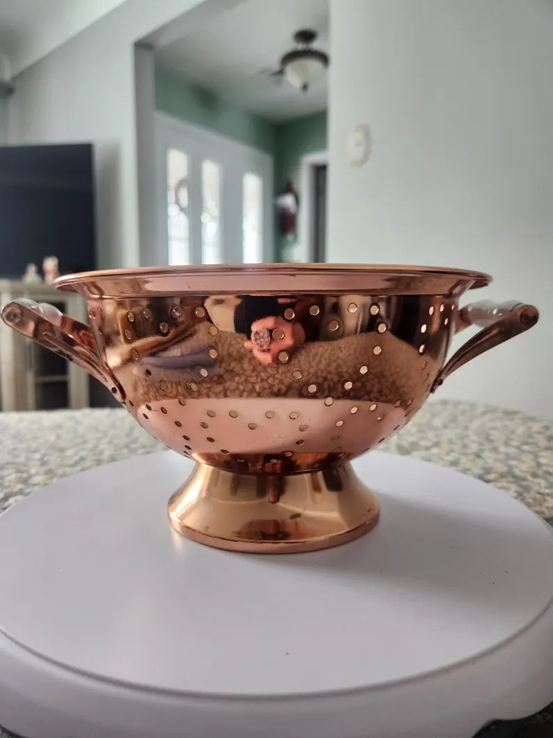 Vintage Teleflora Copper Colander Strainer Porcelain Handles Heart Shaped Hole Pattern - Etsy | Etsy (US)