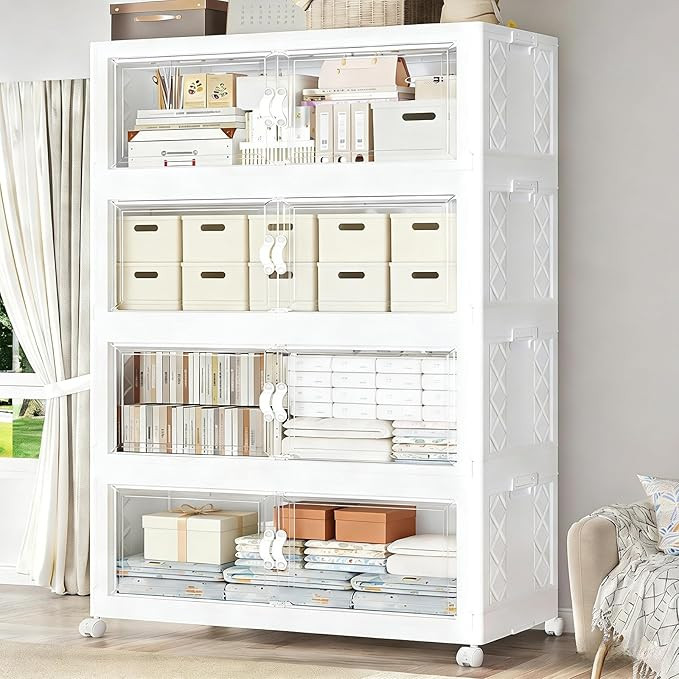 480QT Extra Large Stackable Storage Bins with Lid, 120Gal Collapsible Storage Box with Wheels and... | Amazon (US)