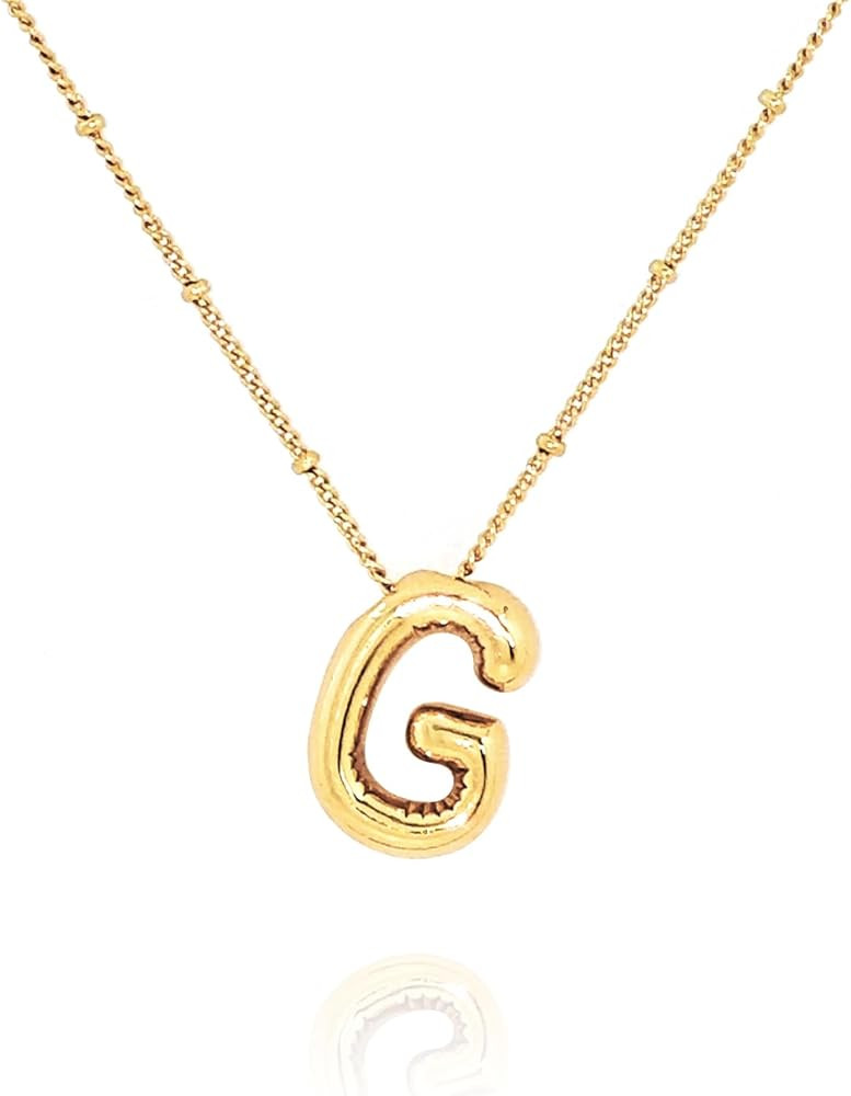 Balloon Initial Necklaces for Women Girls, Bubble Letter Necklace 18K Gold Plated Dainty Alphabet... | Amazon (US)