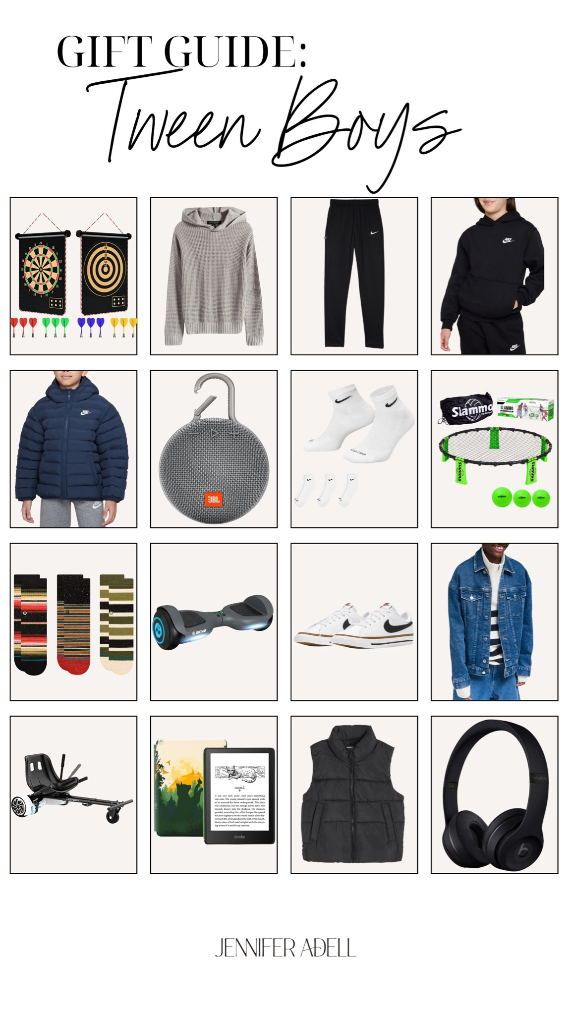Gift Guide: for Tween Boys - kindle, H&M jackets, Nike sweatsuits, dart games, hoverboard, Nike shoes, and more! 

#LTKHoliday #LTKGiftGuide #LTKHolidaySale