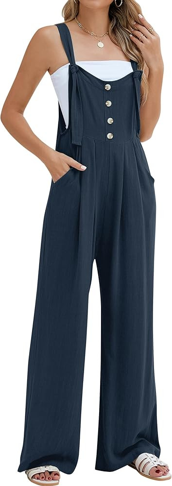 Blooming Jelly Womens Wide Leg Casual Jumpsuits Linen Loose Fit Overalls Flowy Sleeveless Bib Out... | Amazon (US)