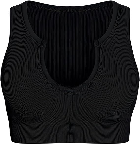 YADIFEN Ribbed Crop Tops for Women Comfortable Seamless Sports Bra with Removable Pads | Amazon (US)