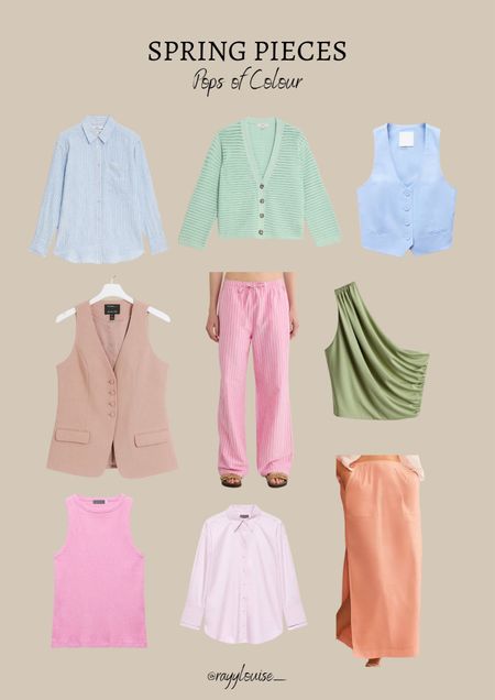 Spring ‘pops of colour’ Pieces 

Pastel outfits, blue waistcoats, pink trousers 