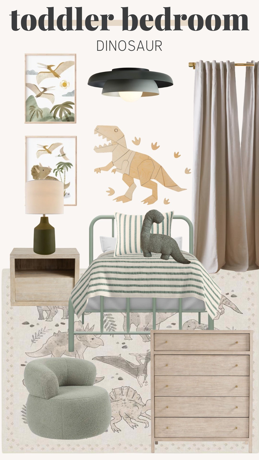 Dinosaur themed toddler bedroom! 


Boys rooms, toddler bed, rug, dresser, nightstand, lamp, wall art, curtains 

#LTKHome #LTKKids #LTKStyleTip