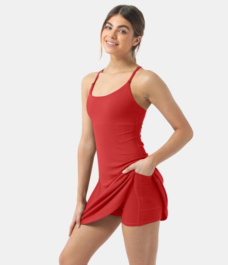 Women’s Everyday Cloudful™ Fabric Backless 2-in-1 Flare Workout Dress-Wannabe - Halara | HALARA
