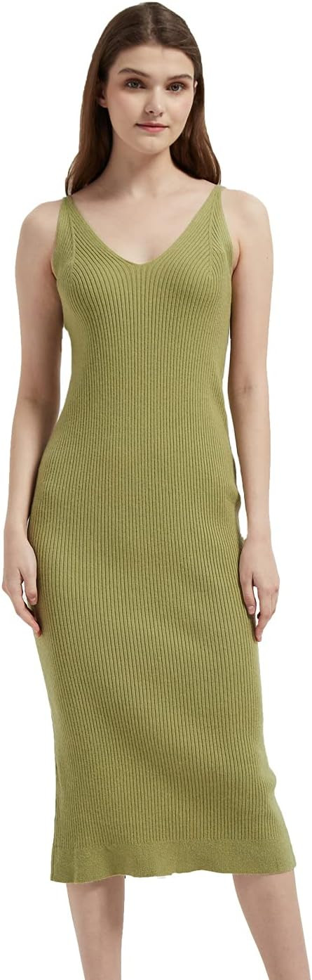 Women's Sleeveless Sweater Dress Knit Slim V Neck Bodycon Midi Stretchable Elasticity Slim Fits | Amazon (US)
