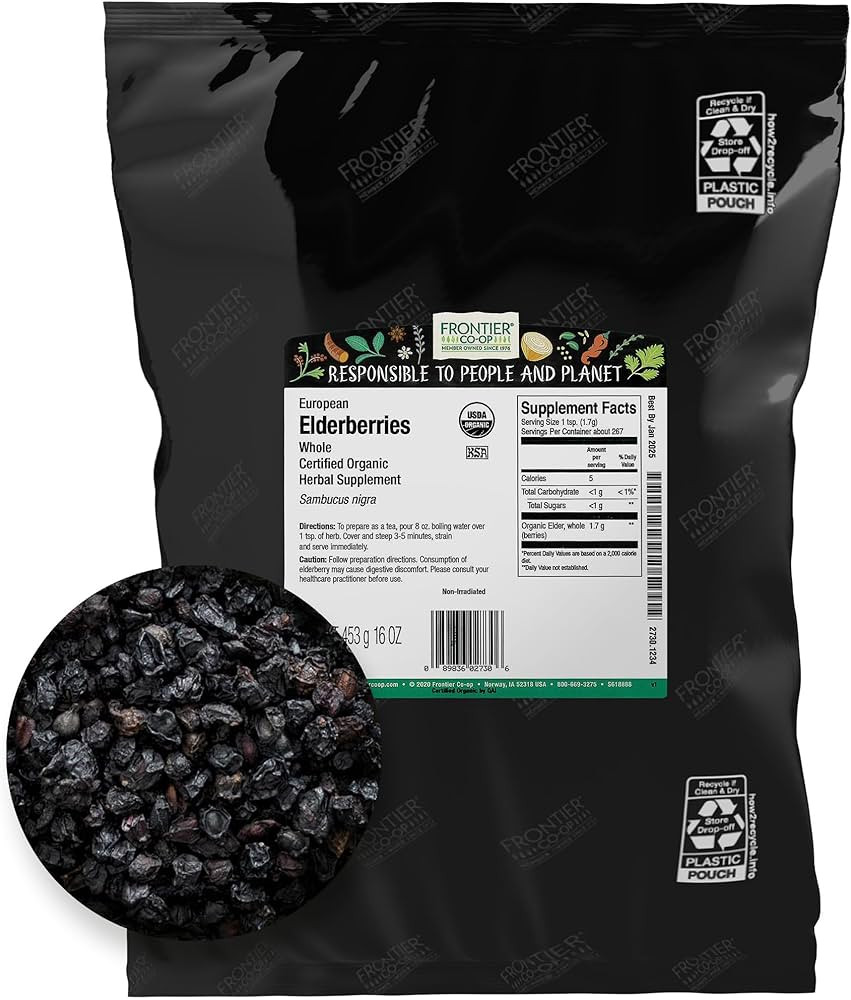 Frontier Co-op Organic Dried Elderberries, 1lb Bulk Bag, European Whole | Kosher & Non-GMO Organi... | Amazon (US)
