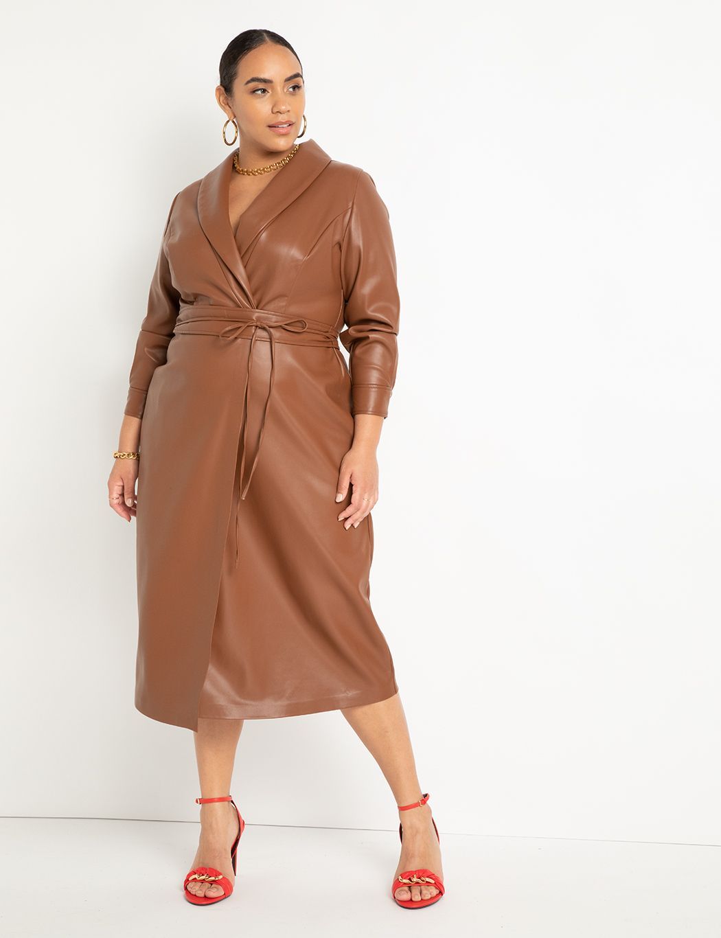 Shawl Collar Faux Leather Dress | Eloquii