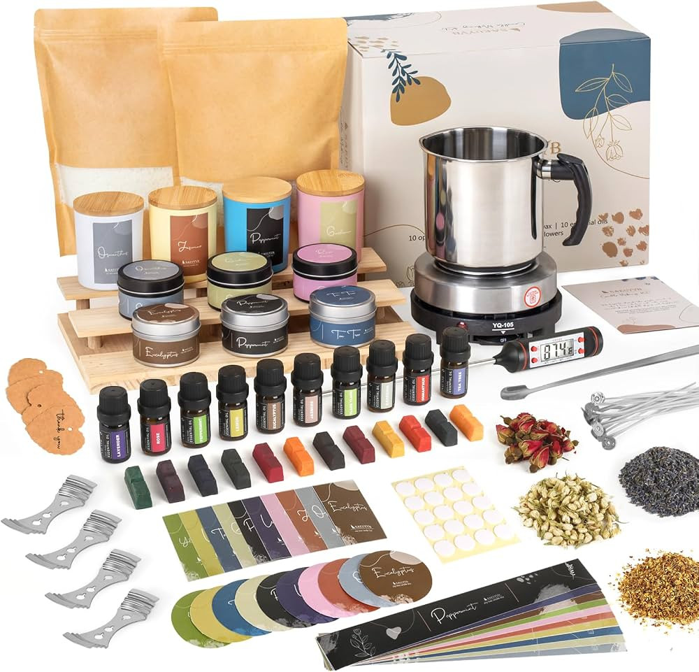 SAEUYVB Candle Making Kit - DIY Starter Soy Candle Making Supplies with Wax Melter, Including Soy... | Amazon (US)