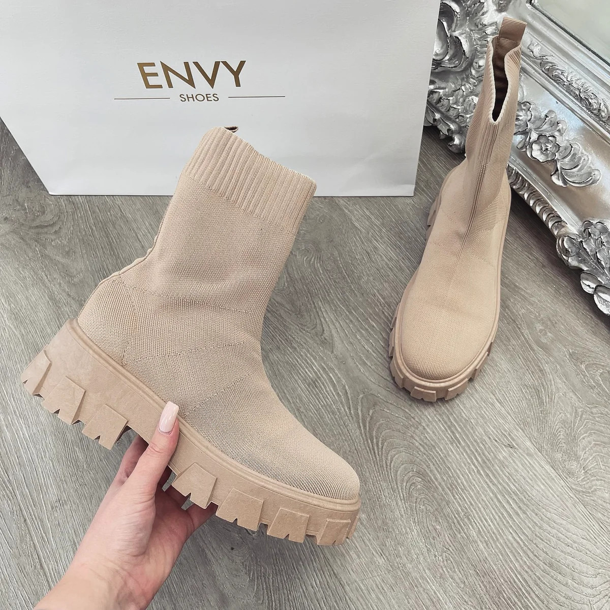 PERI MOCHA CHUNKY SOLE SOCK ANKLE BOOTS | Envy Shoes