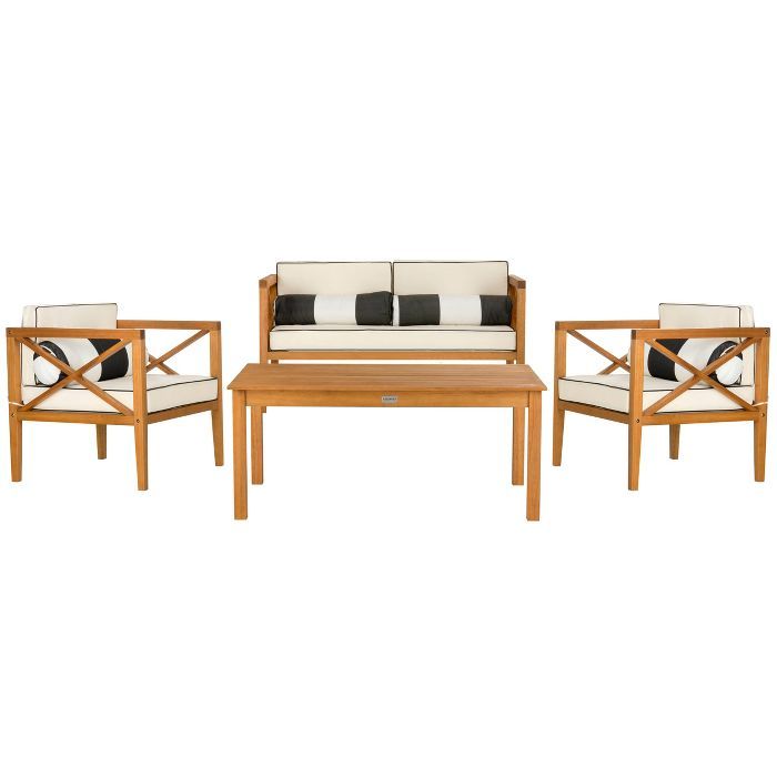 Nunzio 4pc Outdoor Set With Accent Pillows - Natural/Black/White - Safavieh | Target