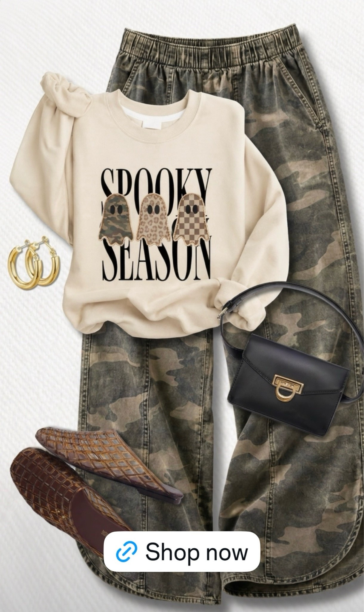 Cute spooky season outfit camo pants sweatshirt and jelly sandals

#LTKSeasonal #LTKSaleAlert #LTKmomlife