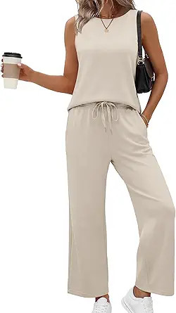 SAMPEEL Two Piece Sets for Women Summer Outfits Beach Vacation Clothes Wide Leg Crop Pants | Amazon (US)