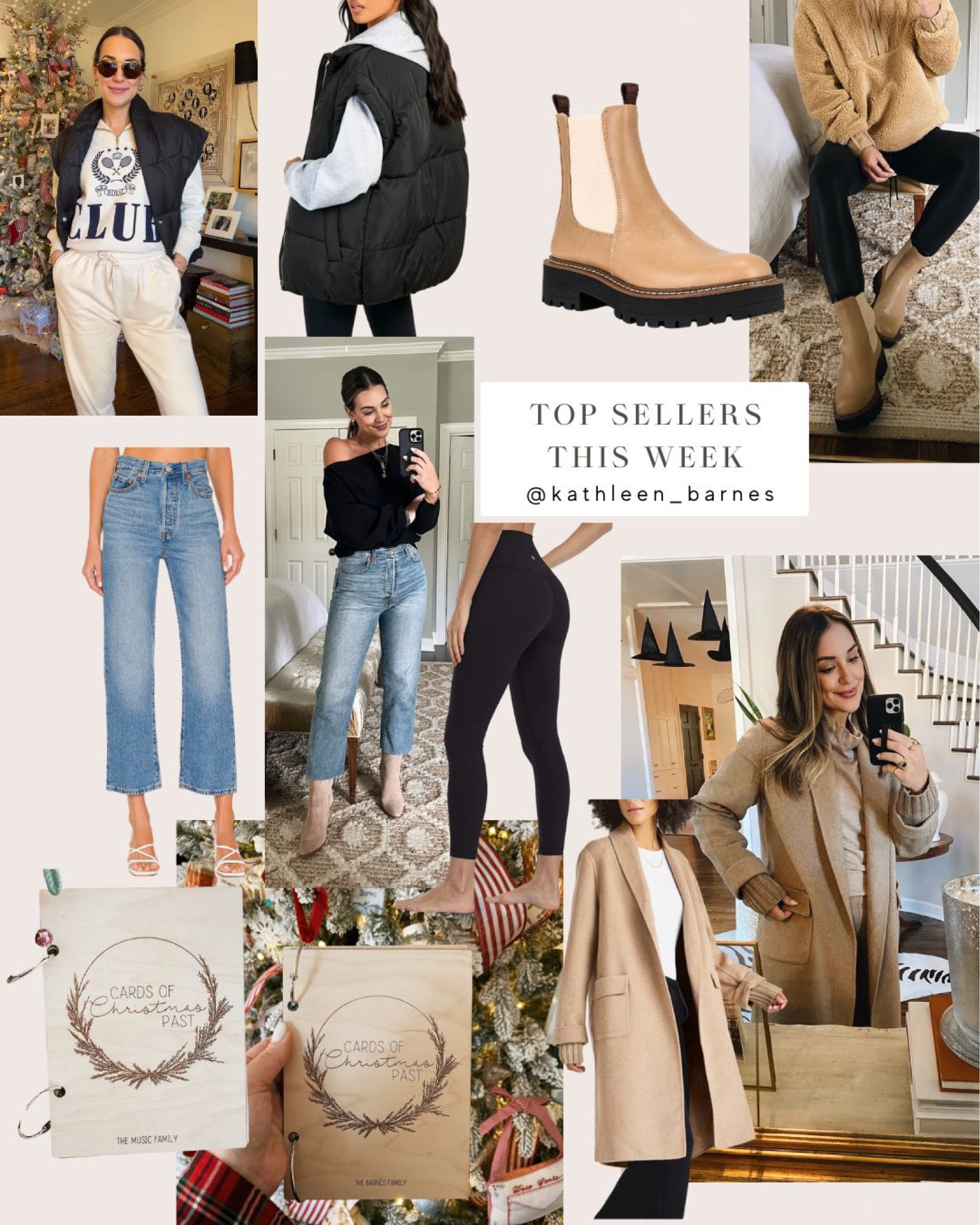 this week’s top sellers - oversized puffer vest, Ribcage denim, favorite flat combat boots on sale, camel coat, Christmas card book holder, black Amazon workout leggings -

#LTKsalealert