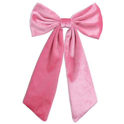 6.5 Inch Velvet Hair Bow Clip Classic Bowknot Ponytail Holder Long Velvet Ribbon Barrette Hair Accessories for Women Girls, Hot Pink | Amazon (US)