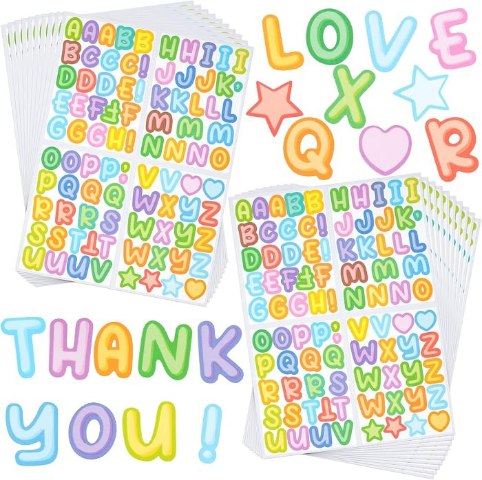 1800Pcs 20 Sheets Colorful Alphabet Stickers Water Bottle Letters Sticker Waterproof Vinyl Self-A... | Amazon (US)
