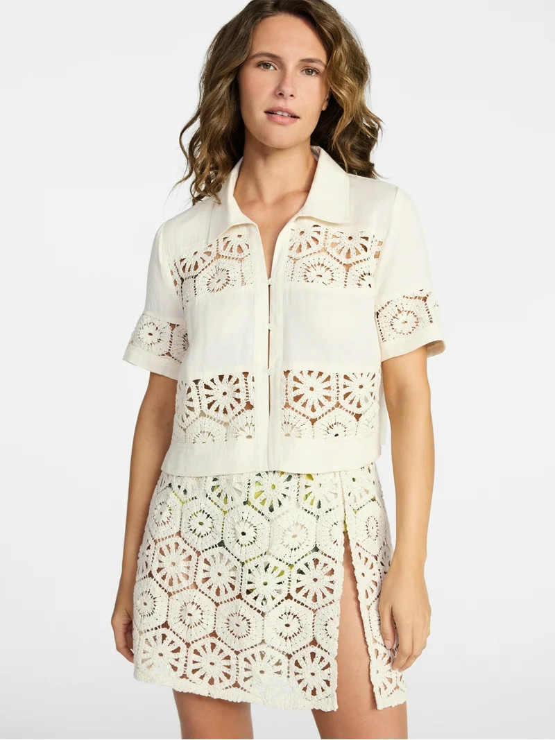 Time and Tru Women's and Women's Plus Size Palm Crochet Coverup Top, Sizes XS-3X | Walmart (US)