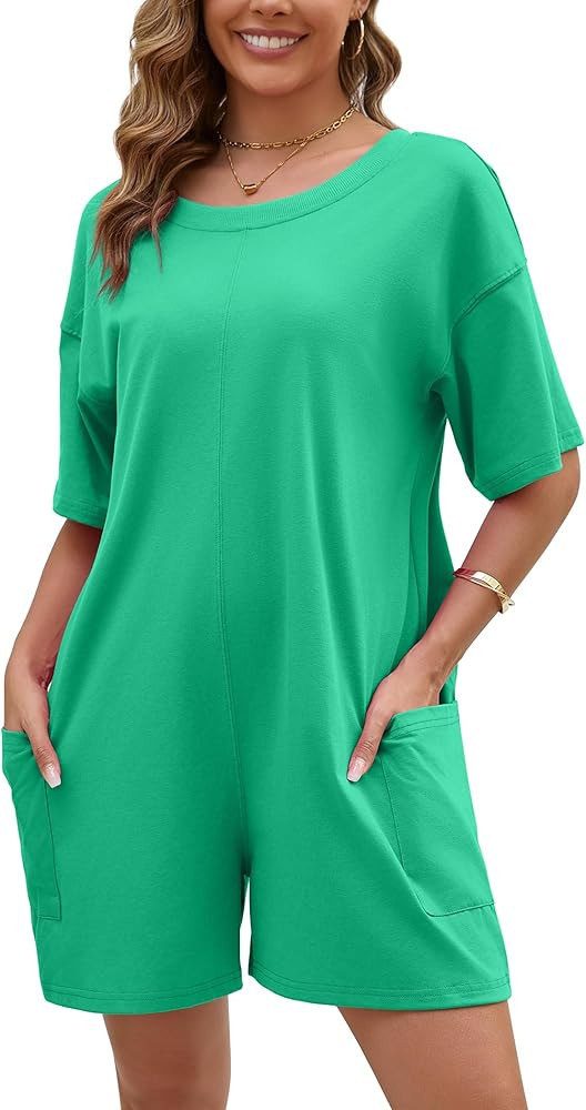 Women Oversized T-Shirt Shorts Romper Backless V Back Short Sleeve Overall Athletic Workout Jumps... | Amazon (US)