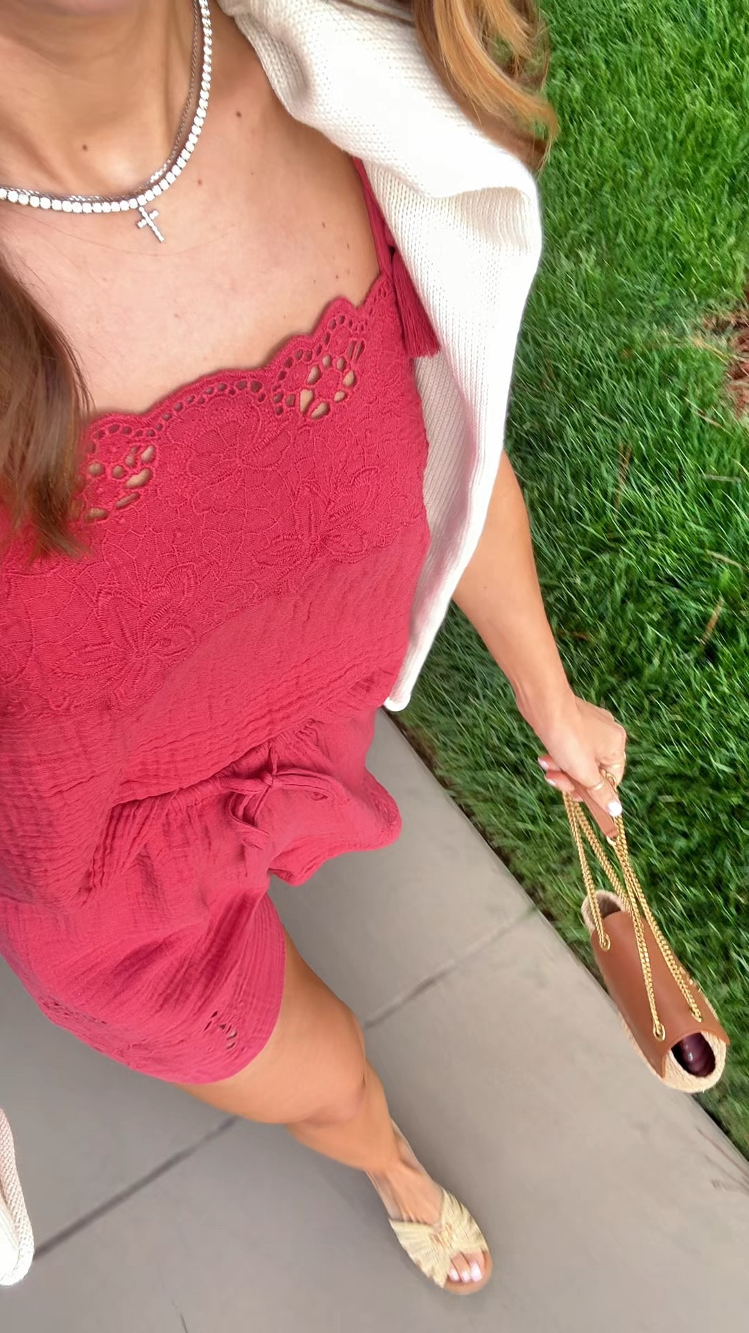 New from Target! Matching short set in XS - 100% cotton. Resort outfit. Resort wear. Vacation outfit. Matching vacation outfit. Swimsuit coverup. Prada raffia sandals. YSL straw bag. 

#LTKTravel #LTKootd #LTKSwim