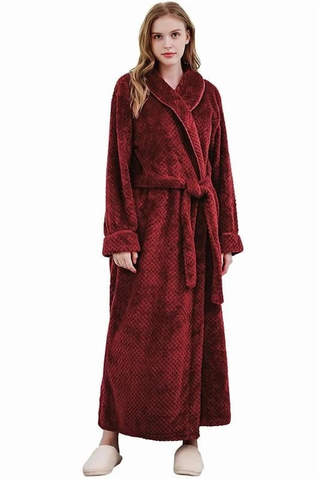 AMITOFO Fleece Robe for Women Soft Warm Long Plush Bathrobe Slim Elastic Waist Sleepwear Housecoa... | Walmart (US)