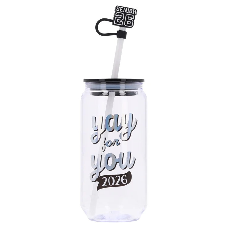 Yay for You Plastic Tumbler with Topper, Black and Iridescent, Graduation by Way To Celebrate | Walmart (US)