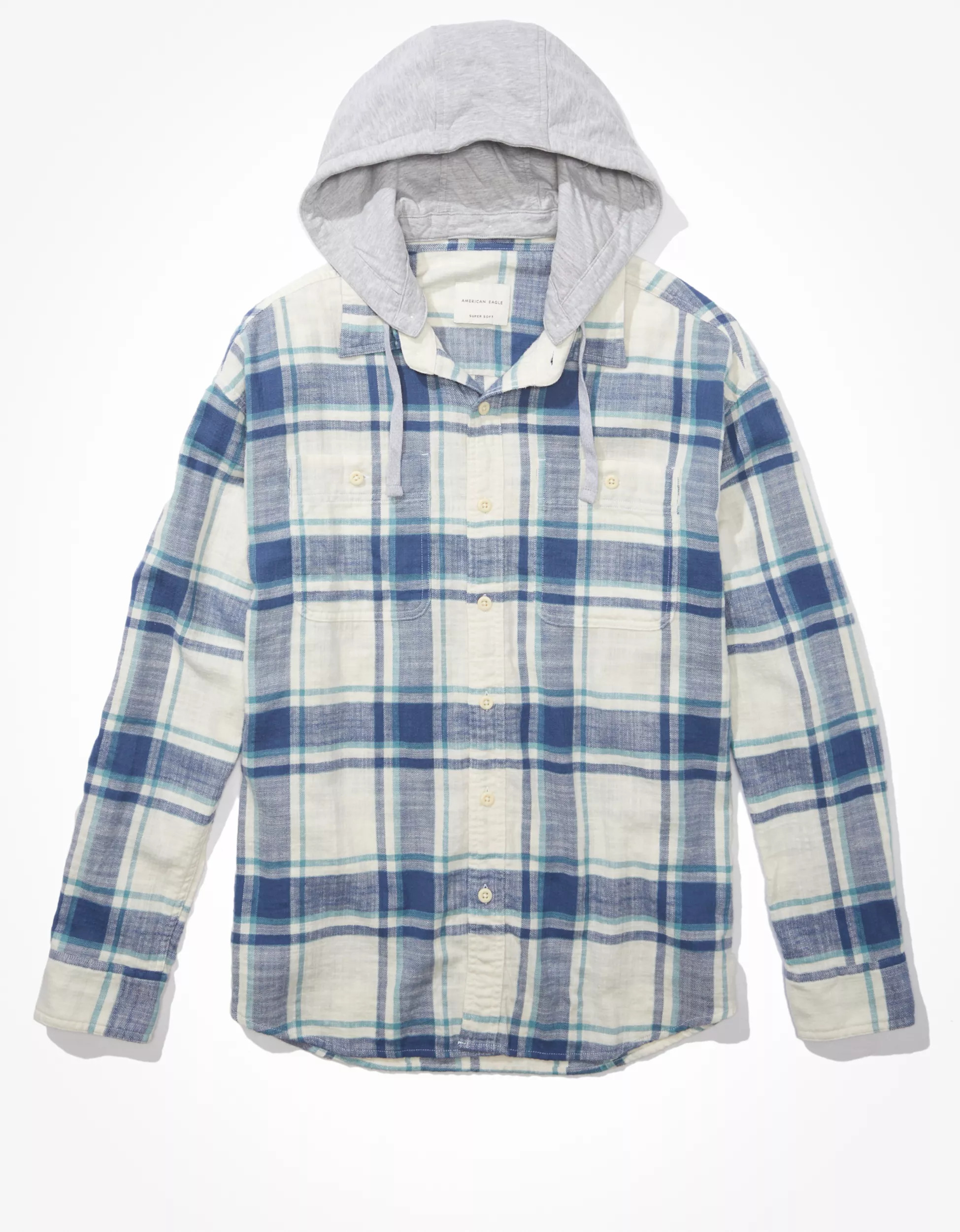 AE Super Soft Hooded Flannel Shirt | American Eagle Outfitters (US & CA)