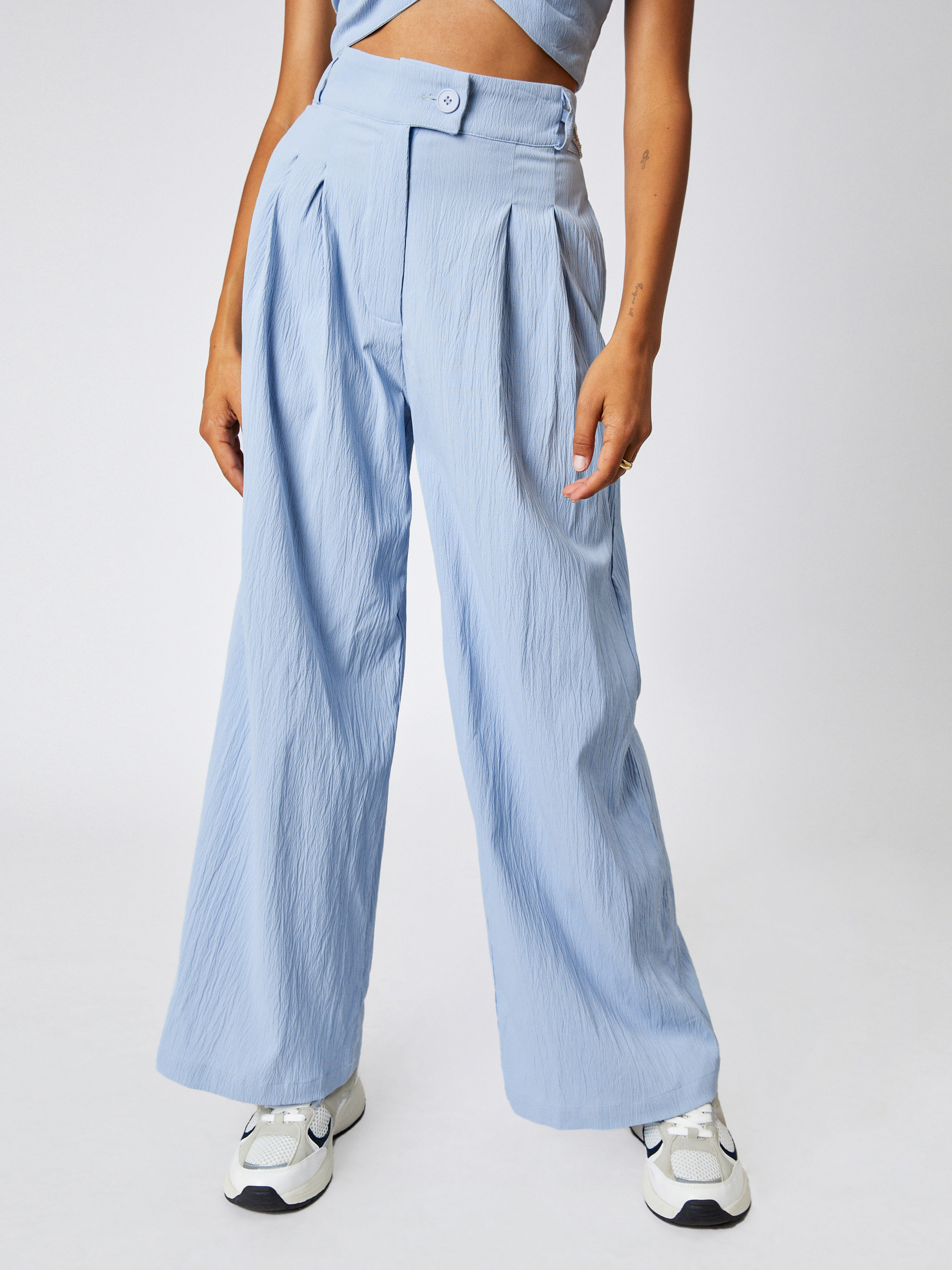 Woven Texture Chain Detail Wide Leg Trousers For Daily Casual Exhibition Vacation | Cider