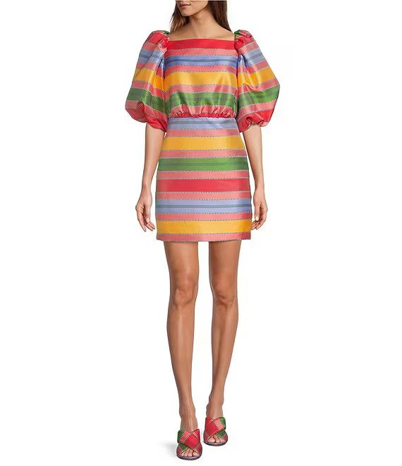 x The Nat Note Nell Striped Jacquard Short Puffed Sleeve Dress | Dillard's