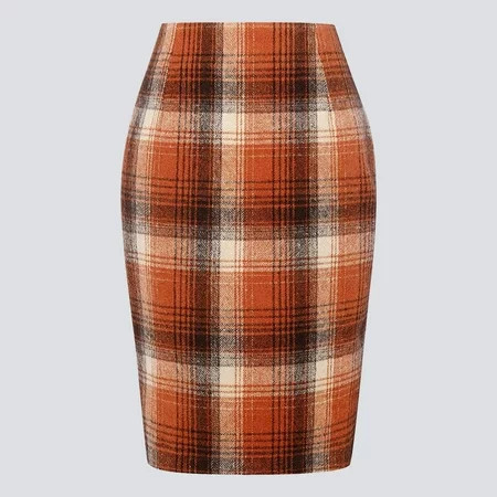 BYHONG Plaid Skirts for Women High Waisted Bodycon Knee Length Wool Midi Skirt with Slit Women s Skirt C L | Walmart (US)