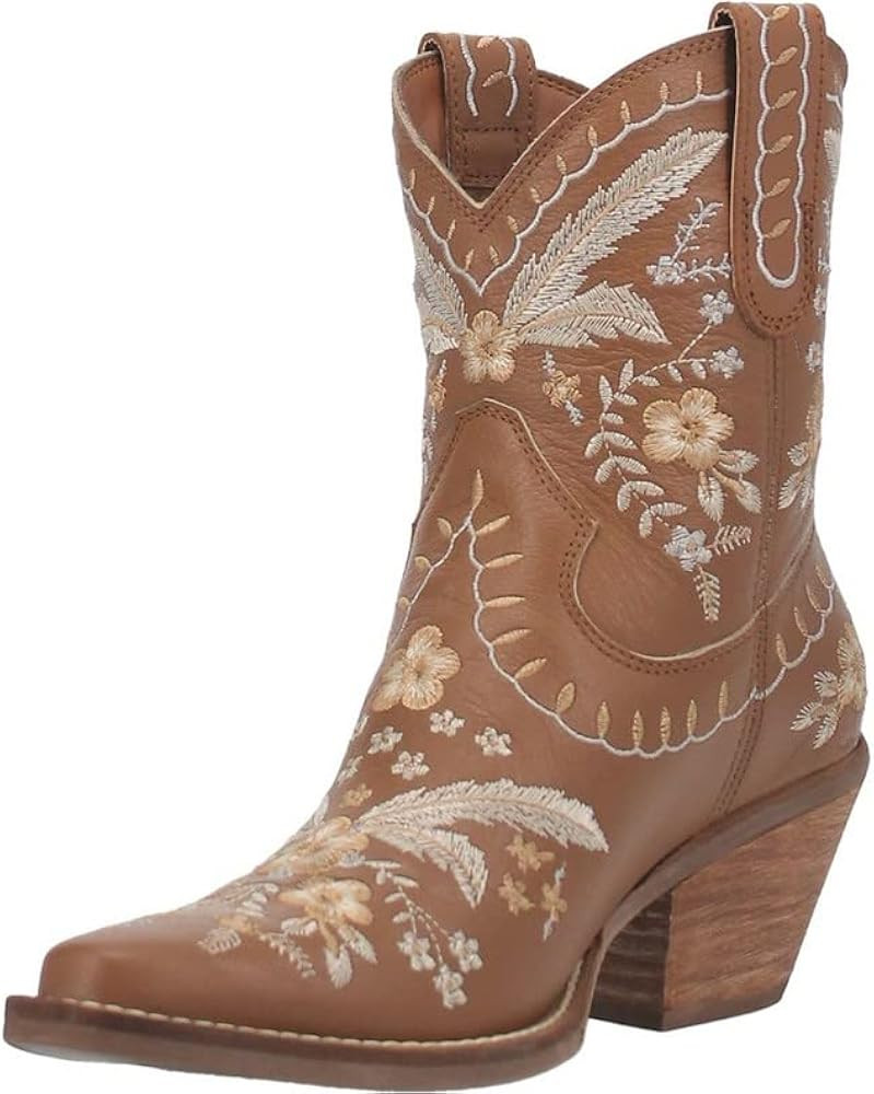 Dingo Womens Primrose Embroidered Floral Snip Toe Casual Boots Ankle Mid Heel 2-3" - Yellow | Amazon (US)