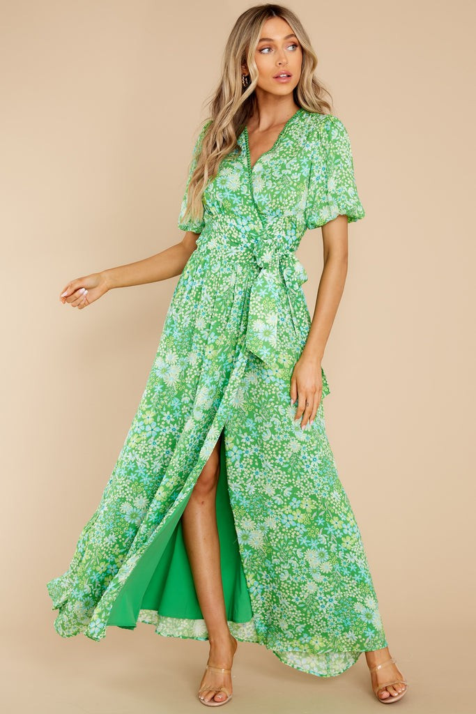 Kyla Printed Bubble Sleeve Wrap Maxi Dress | Red Dress 