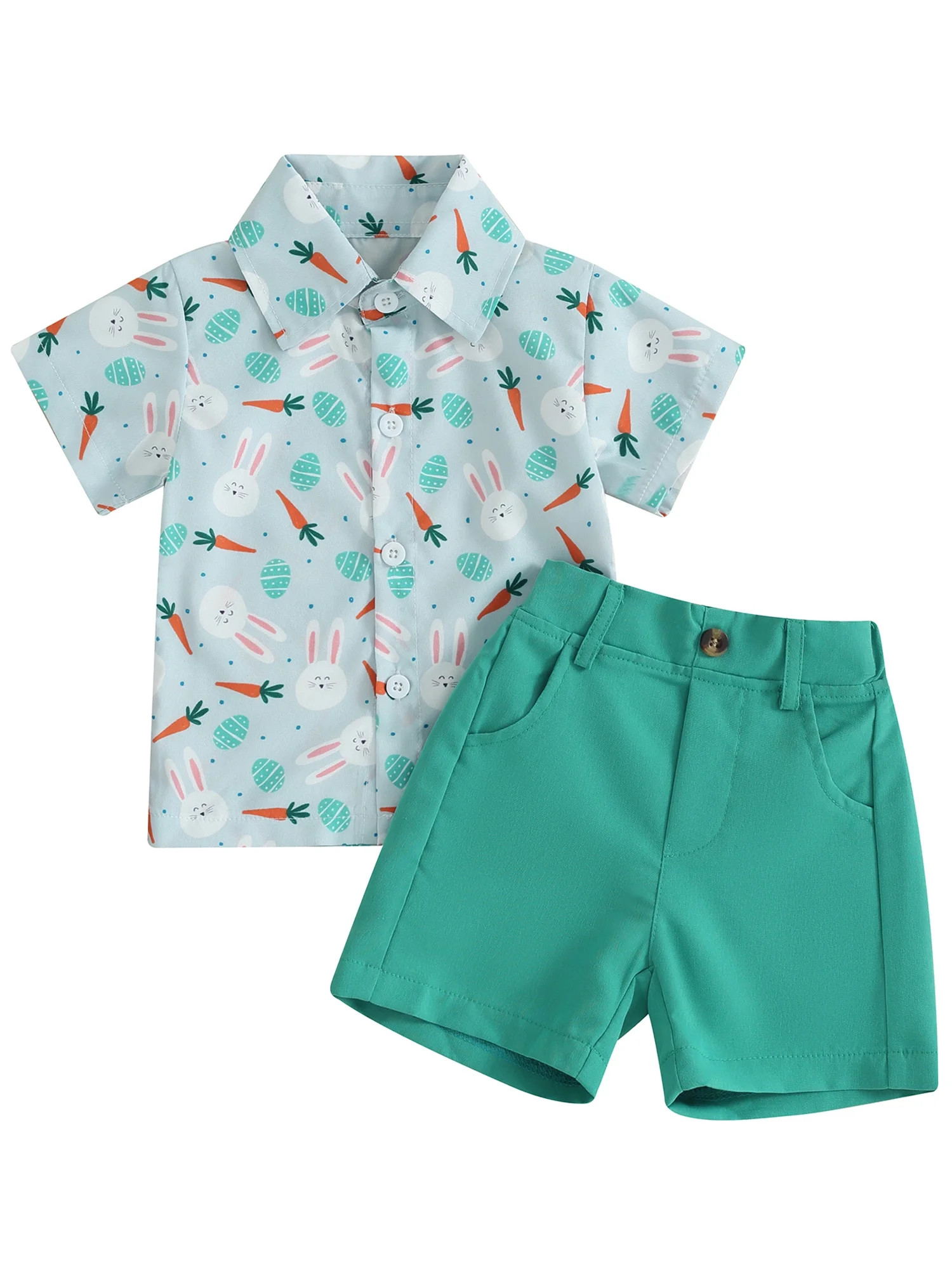 Wallarenear Baby Boys Easter Outfits Bunny Print Lapel Button Up Shirt Tops Elastic Shorts,Green,... | Walmart (US)
