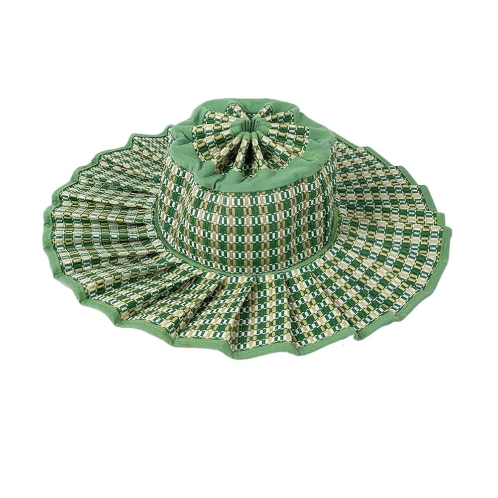 Spring Summer Foldable Plaid Wrinkled Wide Brim Straw Hat for Women, UV Protection Travel Sun Hat | Amazon (US)