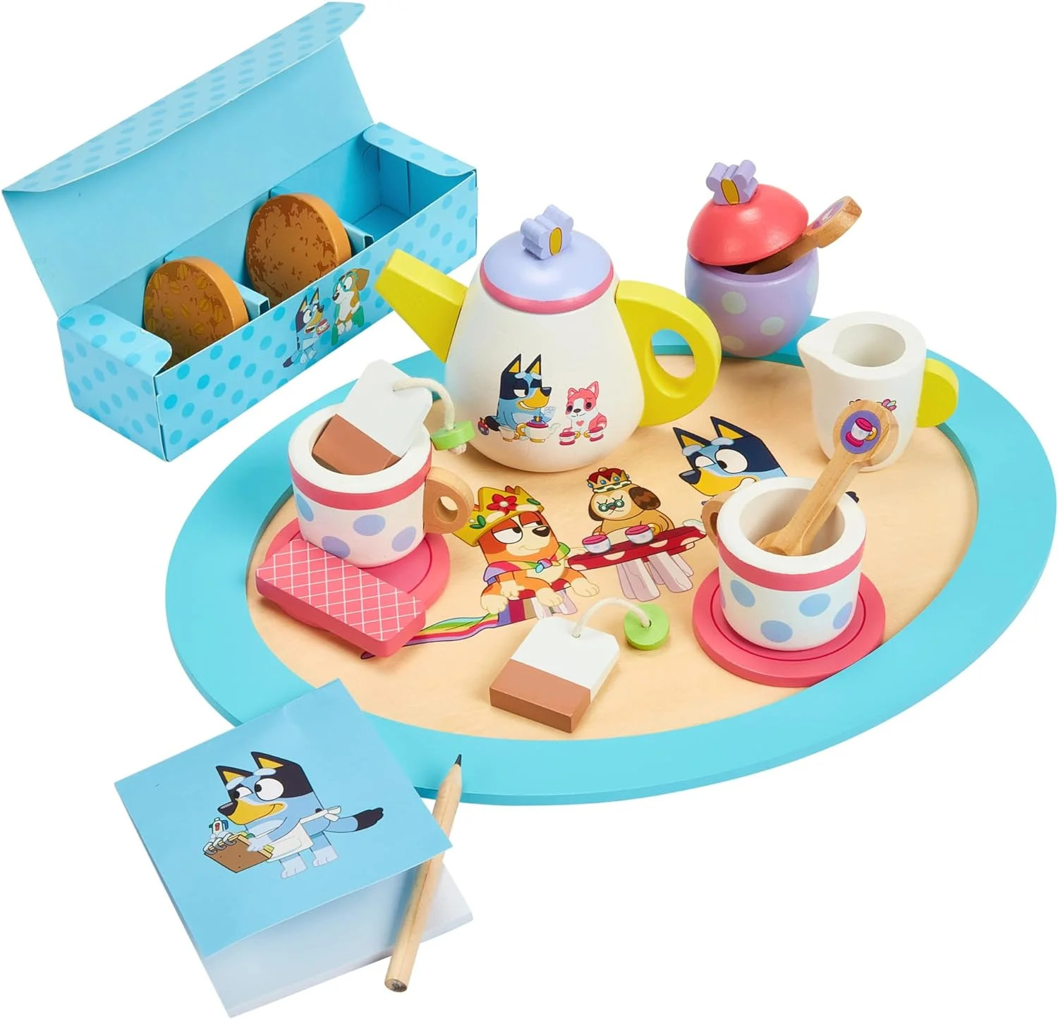 Bluey – Tea Party Set – Wooden 18-Piece Pretend Play Set with Tray, Teapot, Tea Cups, Biscuit... | Walmart (US)